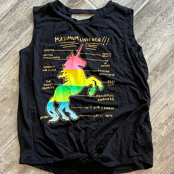 Old Navy Other - Girls Graphic Tank Top Maximum‎ Unicorn Sleeveless Tie Front Black Size 8